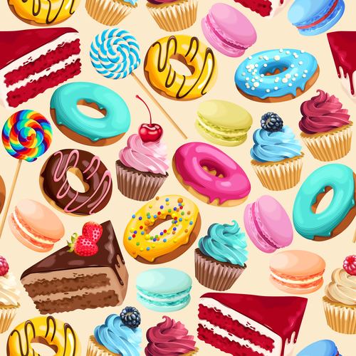 Cake with sweet seamless pattern vector