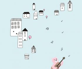 Cartoon bear illustration vector playing guitar