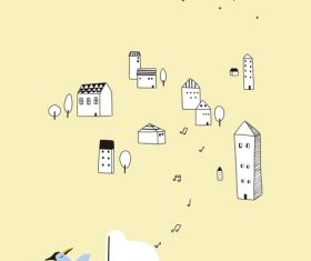 Cartoon bird illustration vector playing the piano