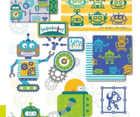 Cartoon illustration hand drawn cute robot vector pattern
