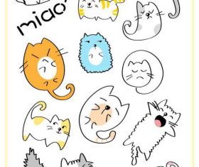 Cartoon multi-emotional cat vector pattern