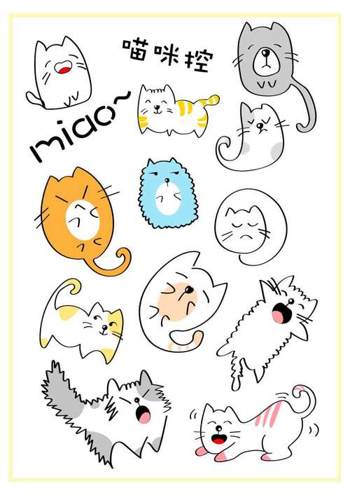 Cartoon multi-emotional cat vector pattern