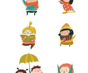 Character little girl little boy happy play game vector