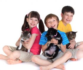 Children and favorite pets Stock Photo
