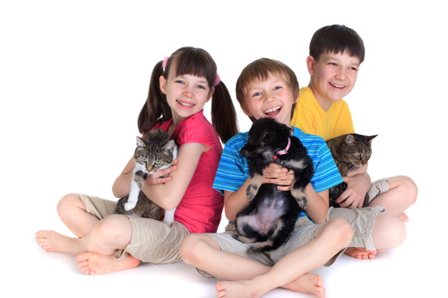 Children and favorite pets Stock Photo