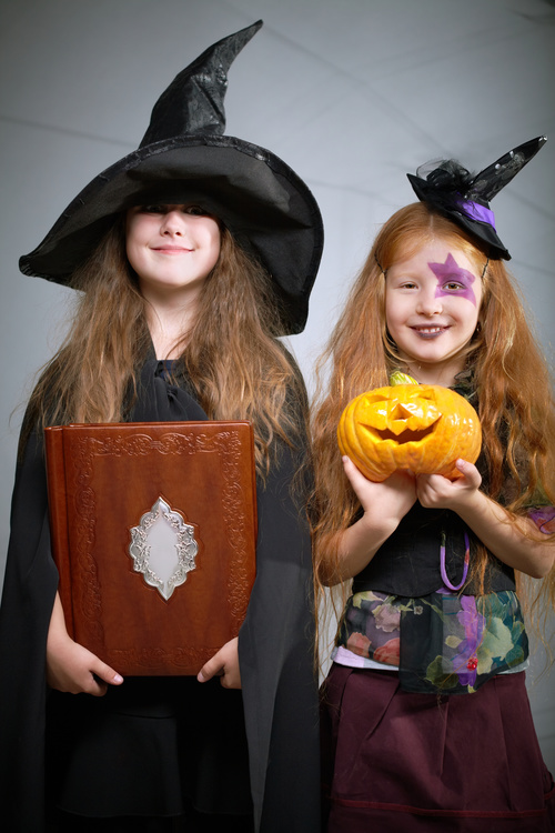 Children dressed as Halloween ghosts Stock Photo 01
