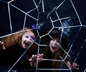 Children dressed as Halloween ghosts Stock Photo 05