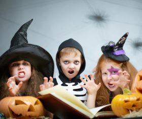 Children dressed as Halloween ghosts Stock Photo 06
