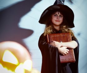 Children dressed as Halloween witches Stock Photo 01