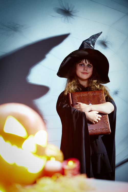 Children dressed as Halloween witches Stock Photo 01