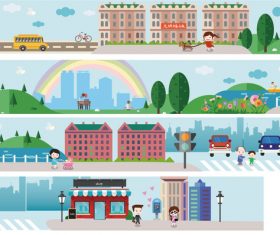 City building street culture flat vector
