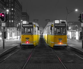 City tram stopped at night Stock Photo