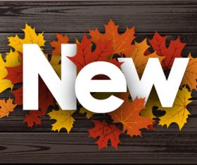 Colored autumn leaves with wooden background vector 01