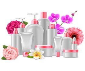 Cosmetic Packaging with Flowers vectors