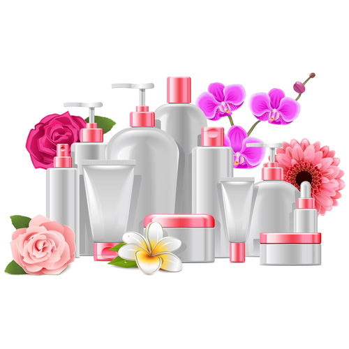 Cosmetic Packaging with Flowers vectors