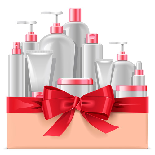 Cosmetic Packaging with Red Bow vectors