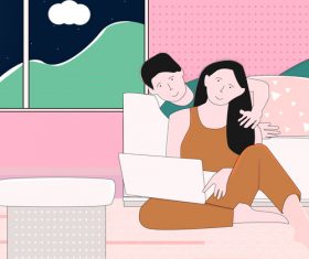 Couple sweet romantic together vector illustration