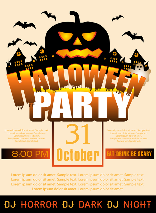 Creative halloween party flyer template vectors material 02