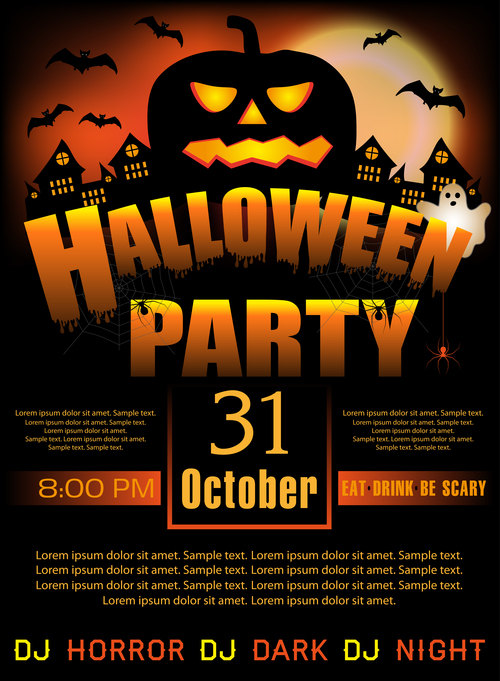 Creative halloween party flyer template vectors material 03
