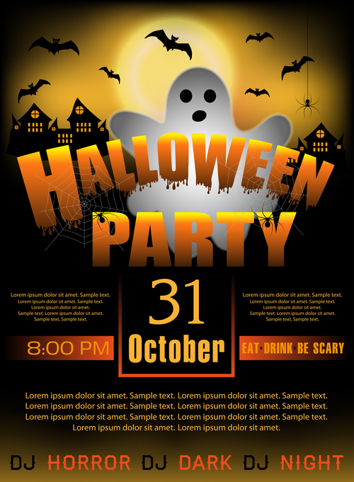 Creative halloween party flyer template vectors material 04