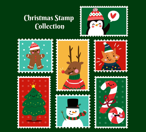 Cute christmas stamp vector material