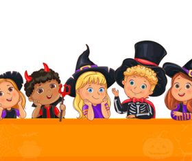 Cute kids in Halloween hat template vector