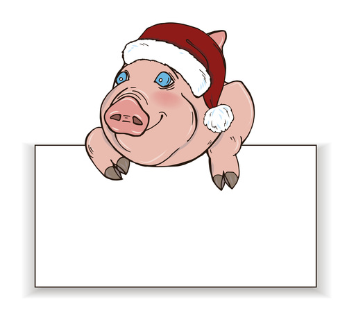 Cute pig with paper background vector 01