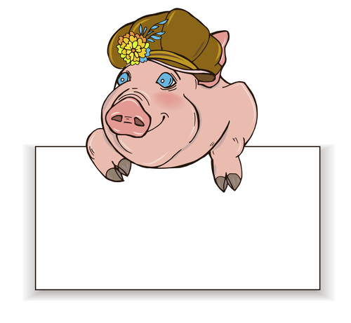Cute pig with paper background vector 02