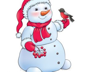 Cute snowman and bird vector material