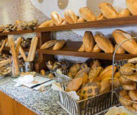 Delicious bread on counter shop Stock Photo 01