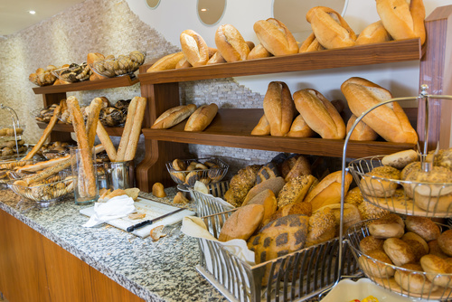 Delicious bread on counter shop Stock Photo 01