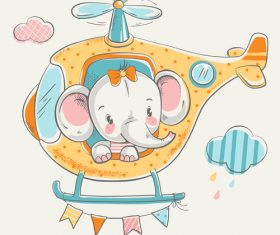 Elephant pilot girl cartoon vector