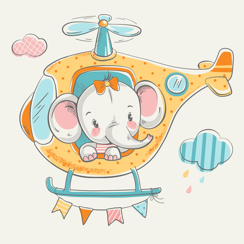 Elephant pilot girl cartoon vector
