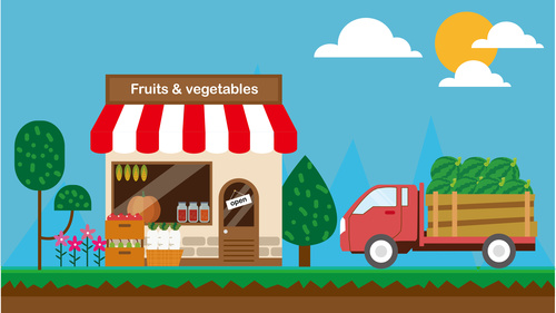 Farm product store cartoon illustration design vector