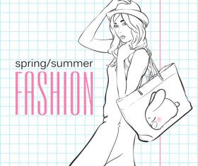 Fashion girl and notebook background vector 02