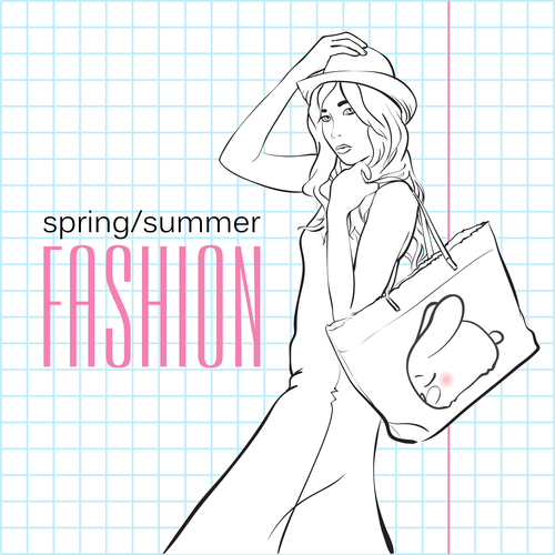 Fashion girl and notebook background vector 02