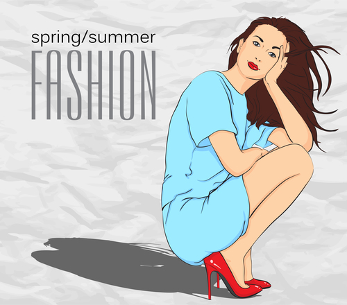 Fashion girl with paper background vector