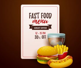 Fast food menu discount template vector 01