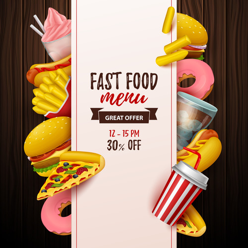 Fast food menu discount template vector 05