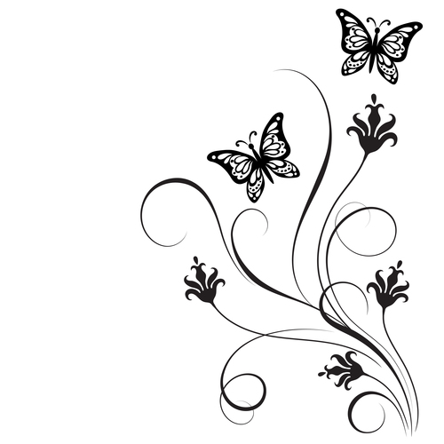 Floral ornaments with butterfly design vector 01