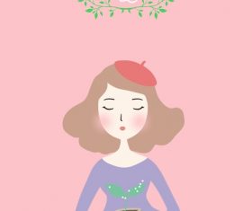Flower house girl cartoon illustration vector