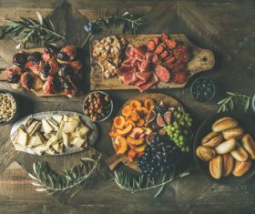 Food cheese fruit bread barbecue prepared for the party Stock Photo 03