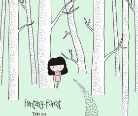 Forest girl cartoon illustration vector