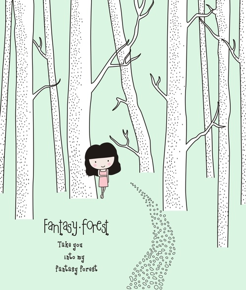 Forest girl cartoon illustration vector