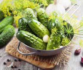 Fresh cucumbers on the desktop Stock Photo