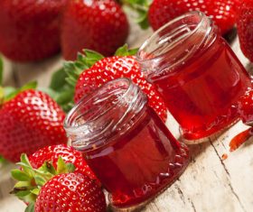 Fresh strawberry and strawberry jam Stock Photo 02