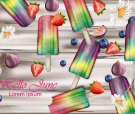 Fruit ice cream with wood background vector
