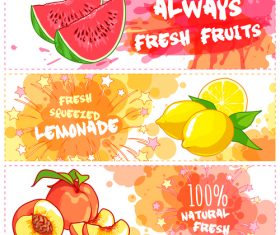 Fruit juice horizontal banners vectors 01