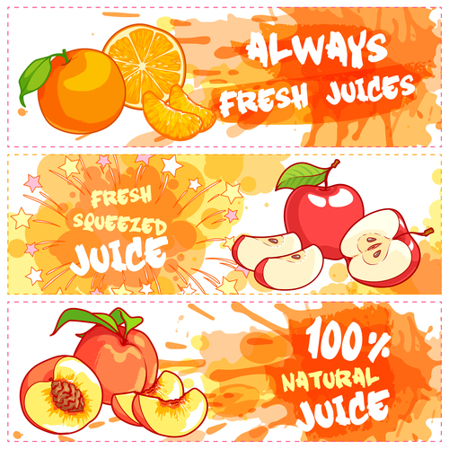Fruit juice horizontal banners vectors 02