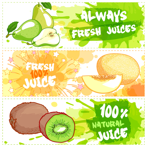 Fruit juice horizontal banners vectors 03